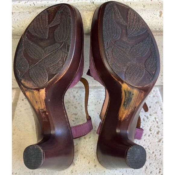 Born Mauve Purple Leather Fringe Tassel Heels Sandals Size 8 - Picture 11 of 16